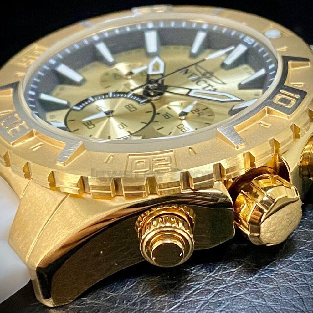 NEW Invicta Aviator 49MM Gold Dial Quartz Silicone Strap Watch
